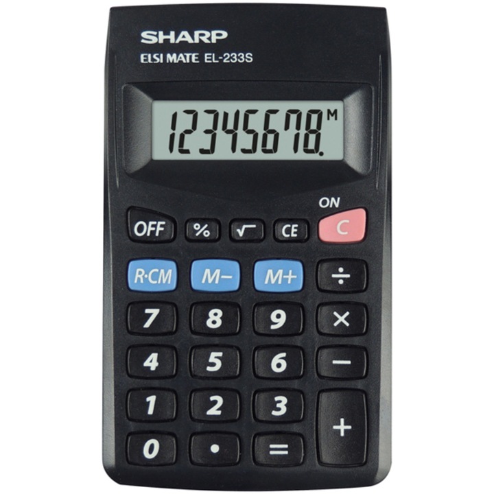 Джобен калкулатор SHARP EL-233SBBK, 8 цифри, 103 x 60 x 8 мм, Черен