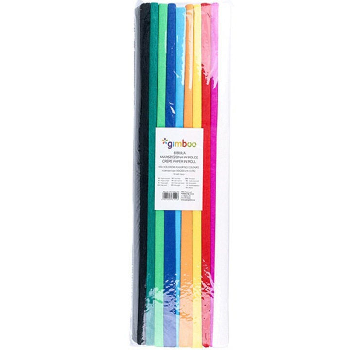 Krepp papír tekercs, 50 x 200 cm, 10 db/szett, GIMBOO, vegyes intenzív színek