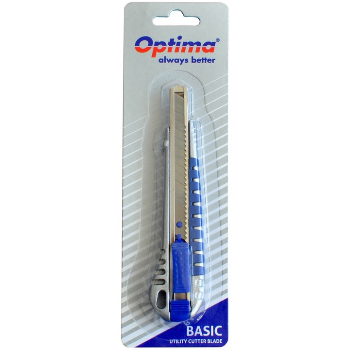 Cutter Optima Basic, lama 9mm SK5, sina metalica, aluminiu cu rubber grip
