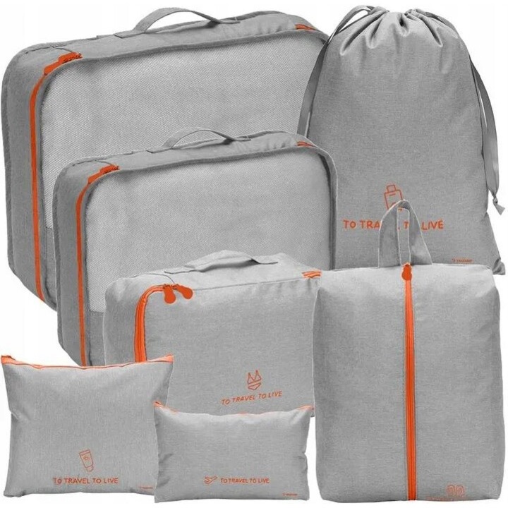Set 7 Huse Organizare Bagaj Calatorie, Rezistente La Apa, 41x32 cm, Poliester, Gri