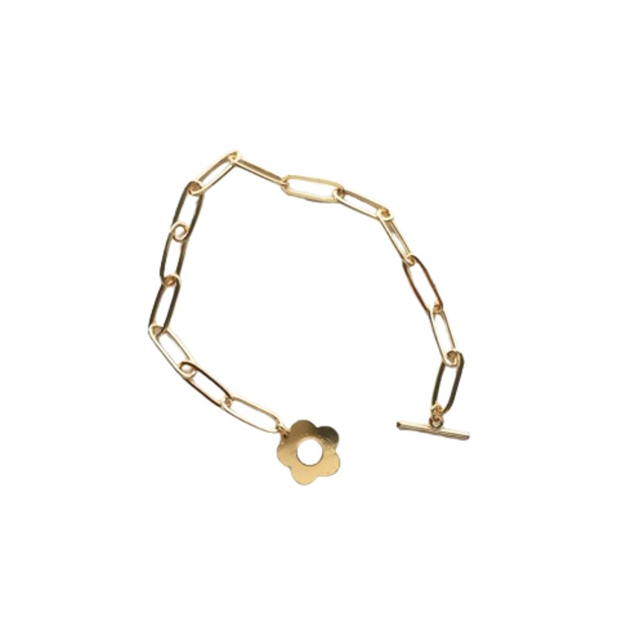 Bratara Dama, Model Floare, Tip zale mari, Reglabila, Otel inoxidabil, Placat cu aur, Culoare Gold