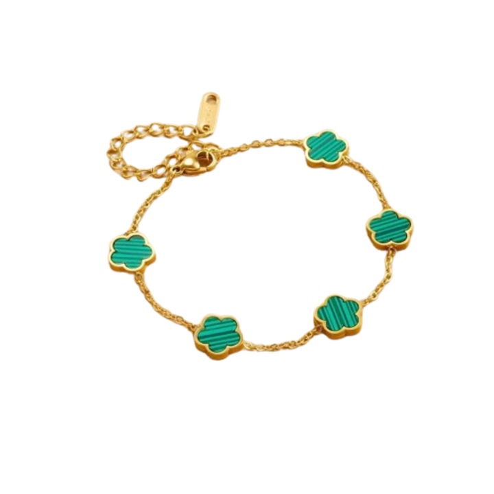 Bratara Dama, Model Flori Verzi, Reglabila, Tip Zale, Otel inoxidabil, Placat cu aur, Culoare Gold