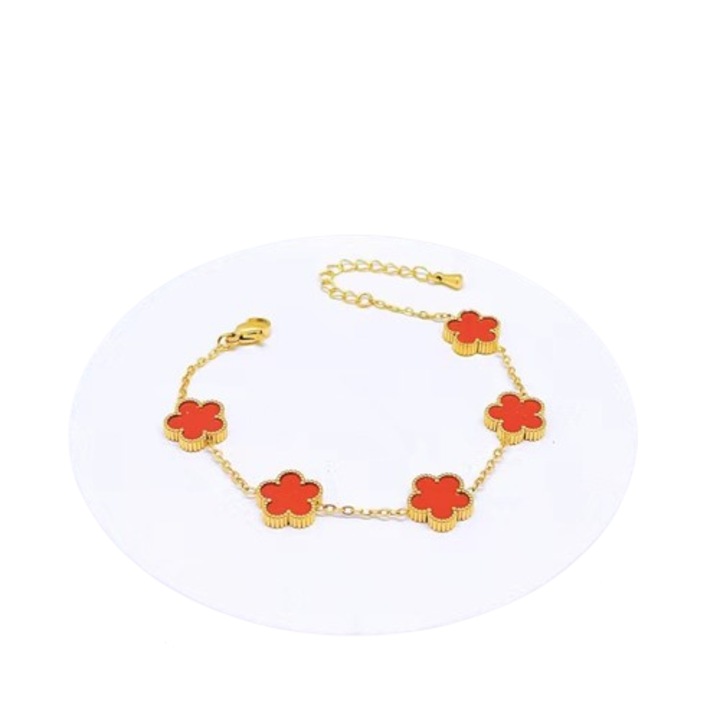 Bratara Dama, Model Flori Rosii 2, Reglabila, Tip Zale, Otel inoxidabil, Placat cu aur, Culoare Gold