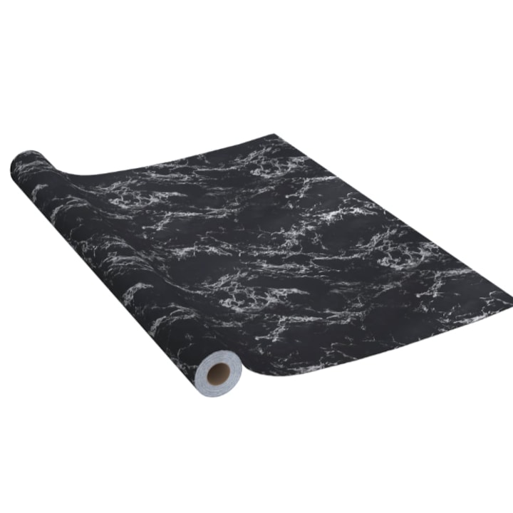 Folie autocolanta tip marmura, neagra, 60 x 300 cm, rezistenta la apa, usor de curatat, TopBazar