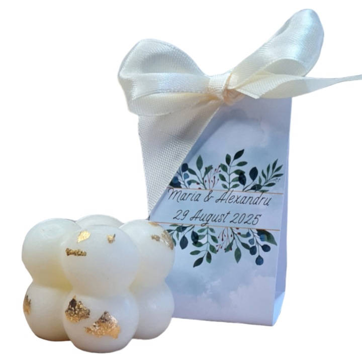 Marturie de nunta, lumanare Bubble din soia, 100% naturala, cu foita de aur