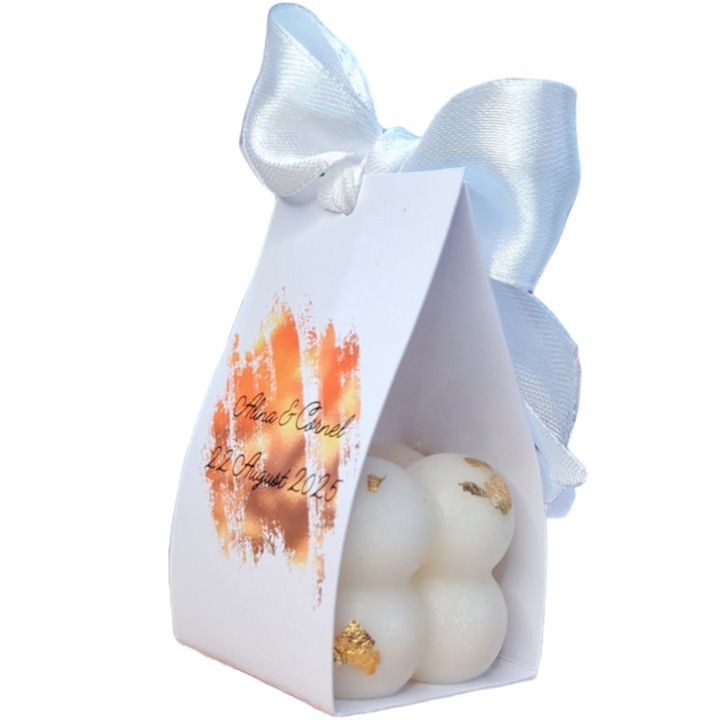 Marturie de nunta, lumanare Bubble din soia, 100% naturala, cu foita de aur