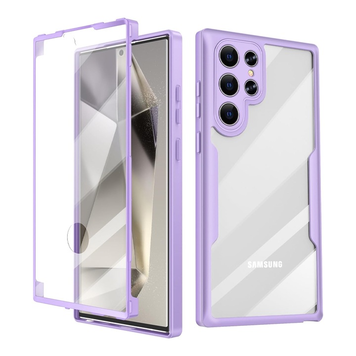 Husa de protectie 360° compatibila cu Samsung Galaxy S23 Ultra, Full Protection, Rezistenta la socuri, Protectie camera, Mov