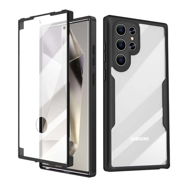 Husa de protectie 360° compatibila cu Samsung Galaxy S23 Ultra, Full Protection, Rezistenta la socuri, Protectie camera, Negru