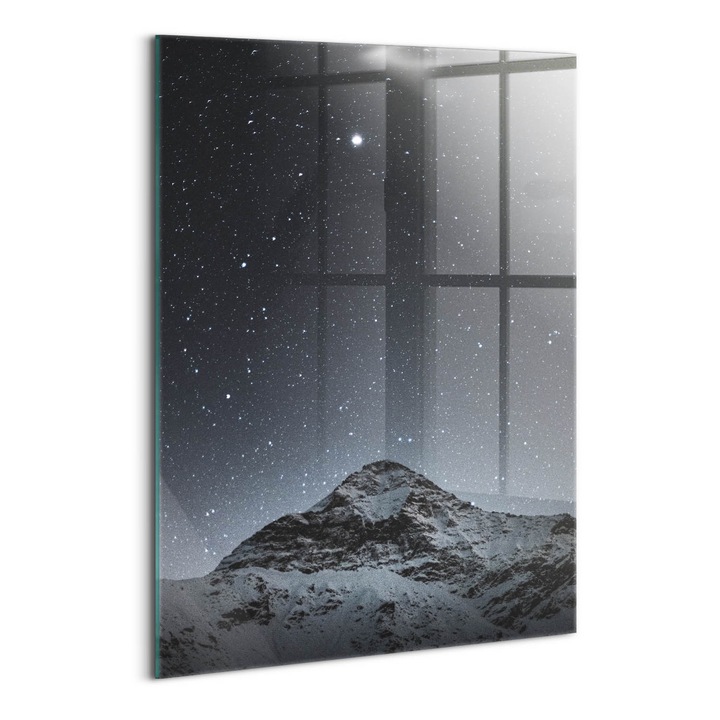 Tablou Sticla, Wallfluent, Munte intr-o noapte instelata, Gri, 70x100 cm, 010010010240100075598
