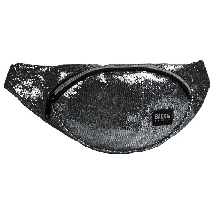 Back Up BACKUP B56 sporttáska, flitterekkel, csillámos fekete, zsebekkel