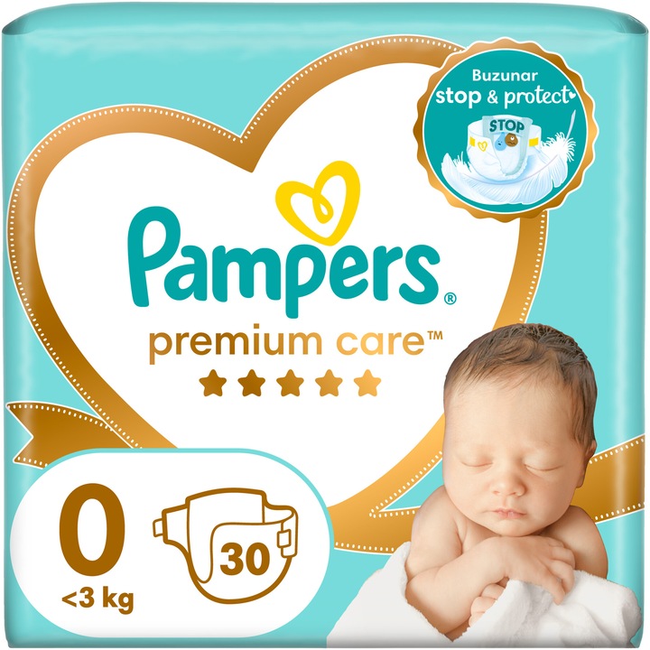 Пелени Pampers Premium Care 0, До 2,5 кг, 30 броя