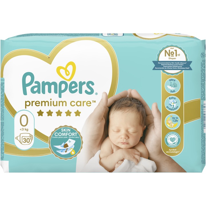 Пелени Pampers Premium Care 0, До 2,5 кг, 30 броя
