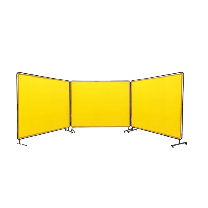 Hegesztőernyő, égésgátló vinil, 3 panel, 6x6 láb, sárga, 2,4x1,8 cm