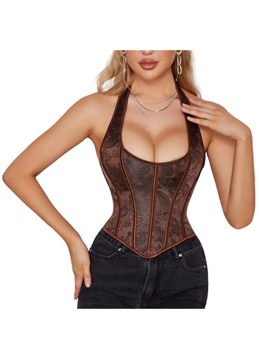 Винтидж корсет QttvbTna, полиестер, кафяв, 2XL