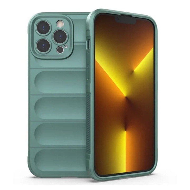 Калъф Silicone Wave, съвместим с Apple iPhone 15 Pro Max Anti-Shock, зелен