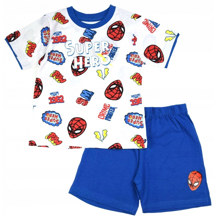 Pijama de vara cu maneca scurta, bumbac, Spiderman Super Hero 24296, Albastru