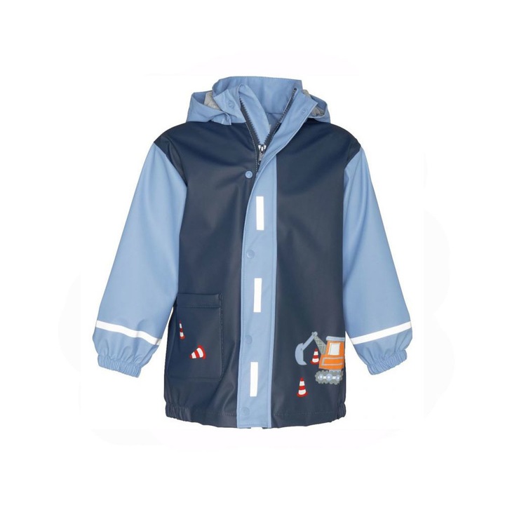 Pelerina de ploaie copii, Playshoes, Construction, Albastru, Albastru inchis/Albastru deschis
