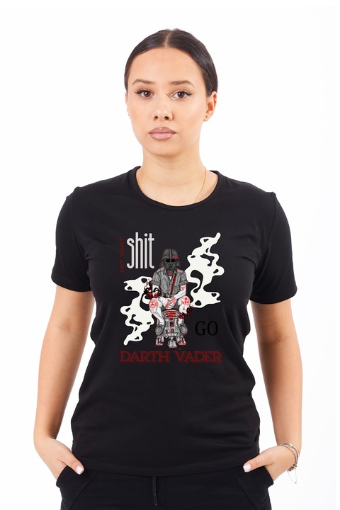 Tricou pentru femei personalizat cu imagine sh!t go dark, Bumbac, Negru, 3XL