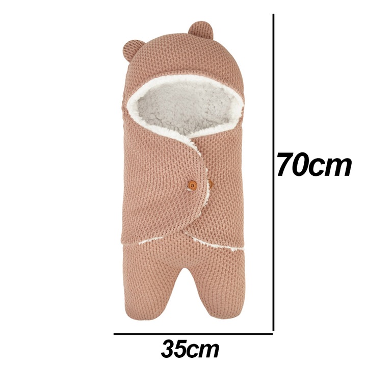 Sac de dormit pentru bebelusi, fleece gros, roz/alb, 0-6 luni
