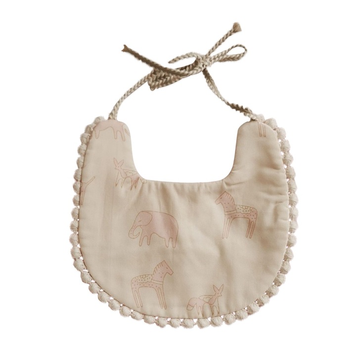 Baveta reversibila pentru bebelusi, design floral si dantela, bej, 0-24 luni