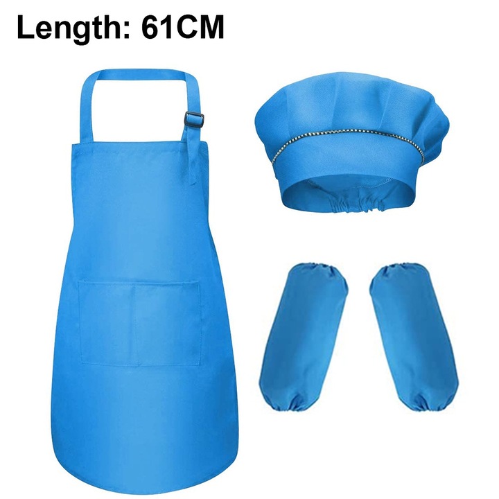 Set pentru Copii, Sort si Boneta de Bucatar cu Maneci, Albastru Cer, L