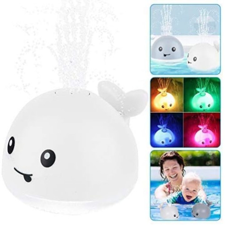 QttvbTna gyerek fürdőjáték, bálna permetezővel, fényekkel és zenével, 11x10x9cm