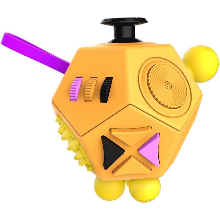 QttvbTna дванадесетоъгълен антистрес куб 12 функции многоцветен с ремък за ADHD ADD OCD Аутизъм