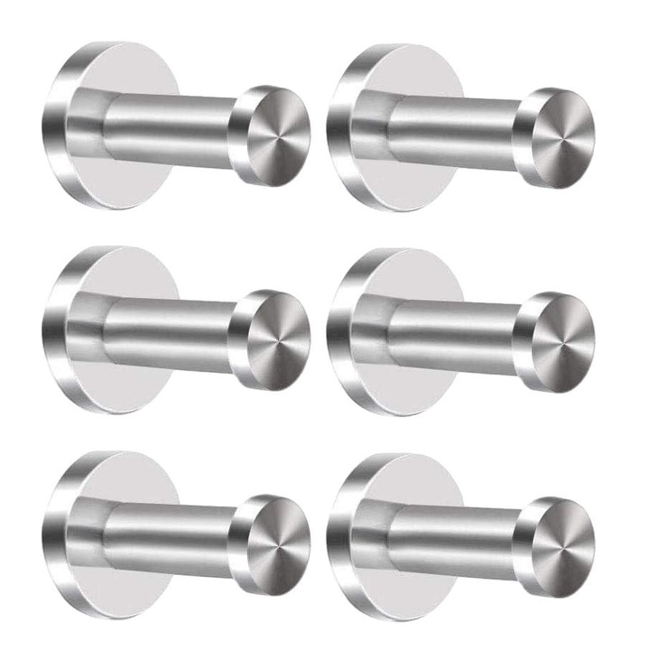 Set 6 carlige perete, inox, argintiu, 40x52mm