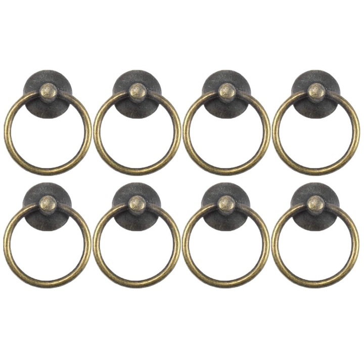 Set 8 manere retro pentru sertare si dulapuri, Aliaj de zinc, Bronz