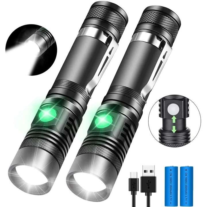 Акумулаторен LED фенер, Алуминиева сплав, Водоустойчивост, Zoom, 0.036kg, Черен