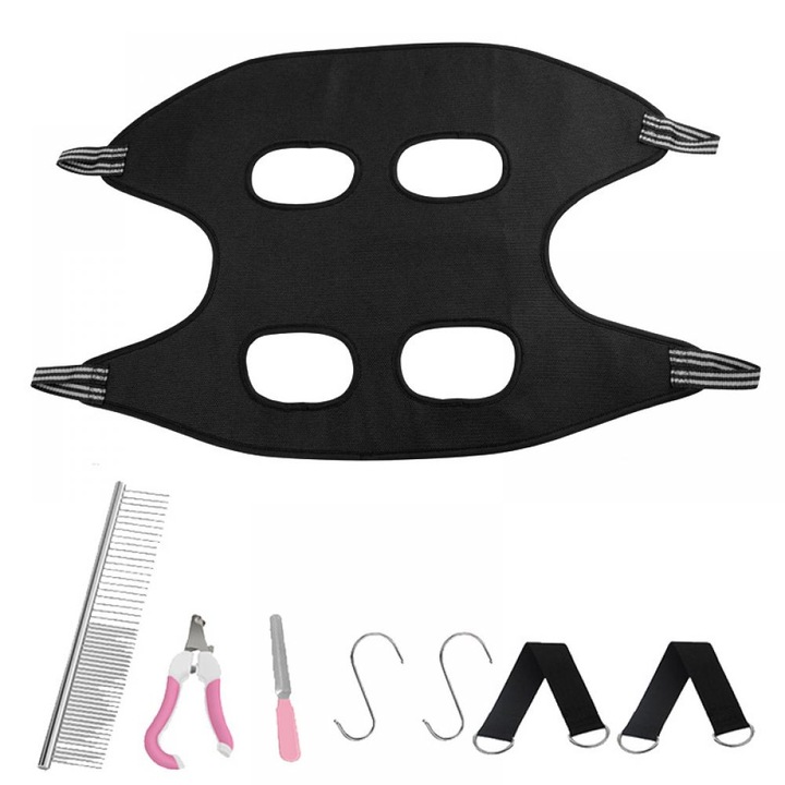 Set hamac pentru pisici si caini mici, negru, 60x48cm, cu kit de toaletare