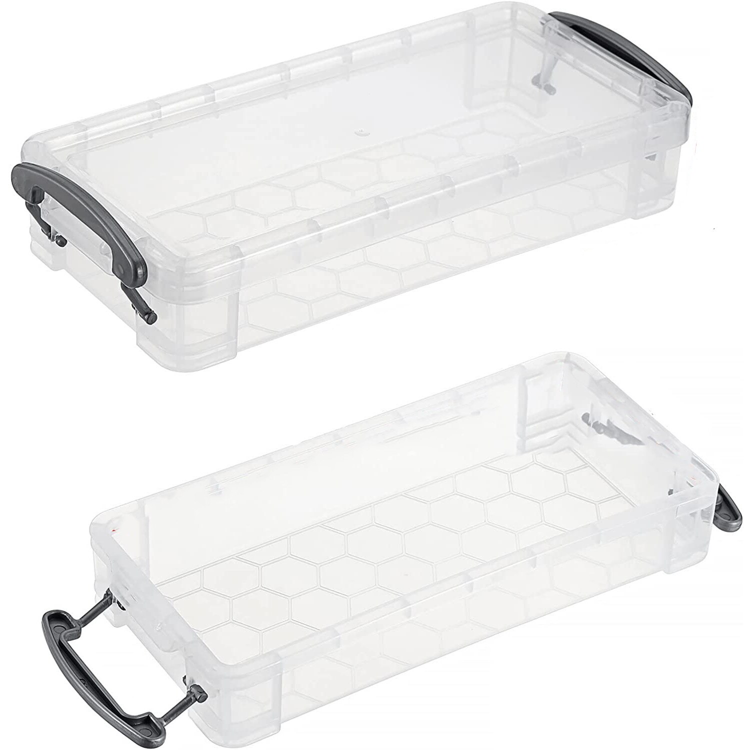Set 2 Cutii depozitare transparente, suprapozabile, alb, 21.5x10x6
