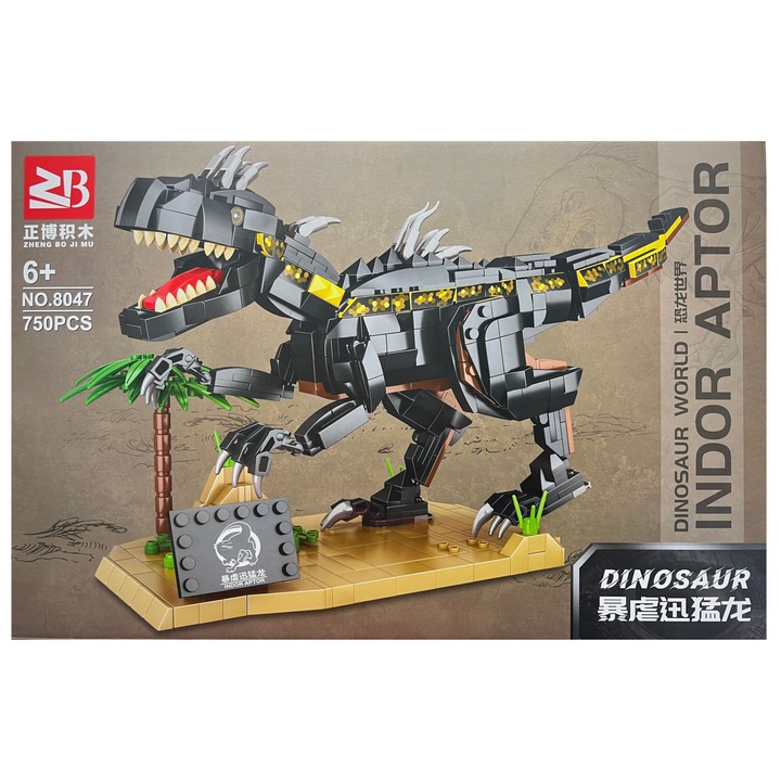 OEM Dinosaur World Építőkészlet, Raptor dinoszaurusz figura, 750 db, fekete