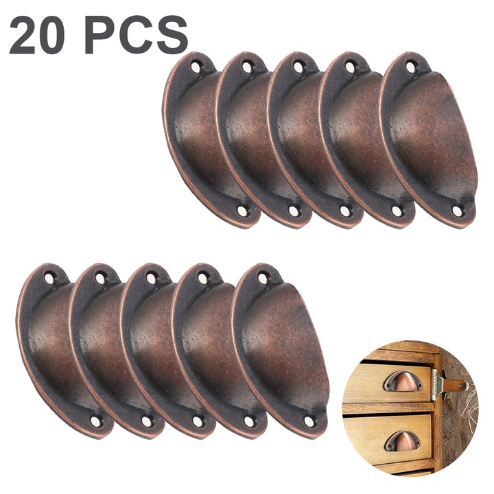 Set 20 manere semicerc pentru mobila, bronz rosu, 81x35x18mm