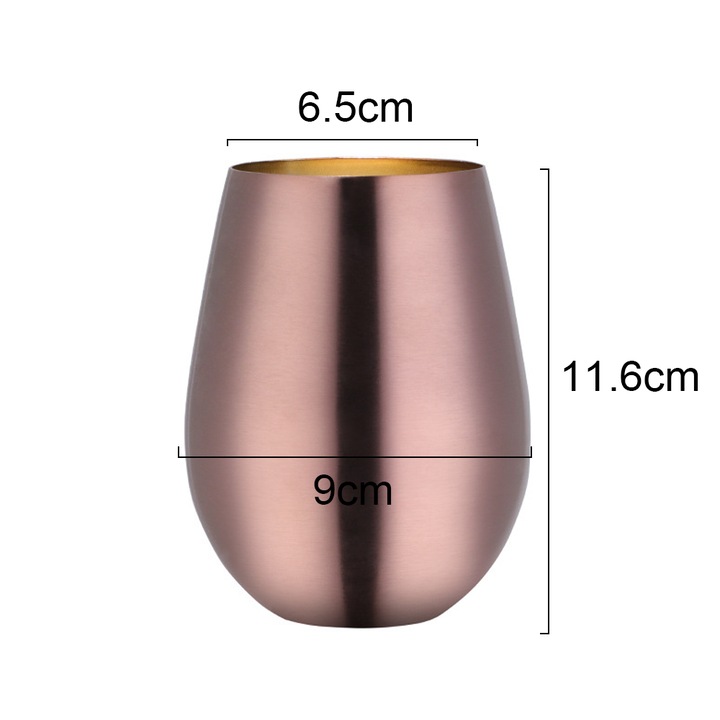 2 db talp nélküli borospohár szett, rozsdamentes acél, rózsaarany, 350ml
