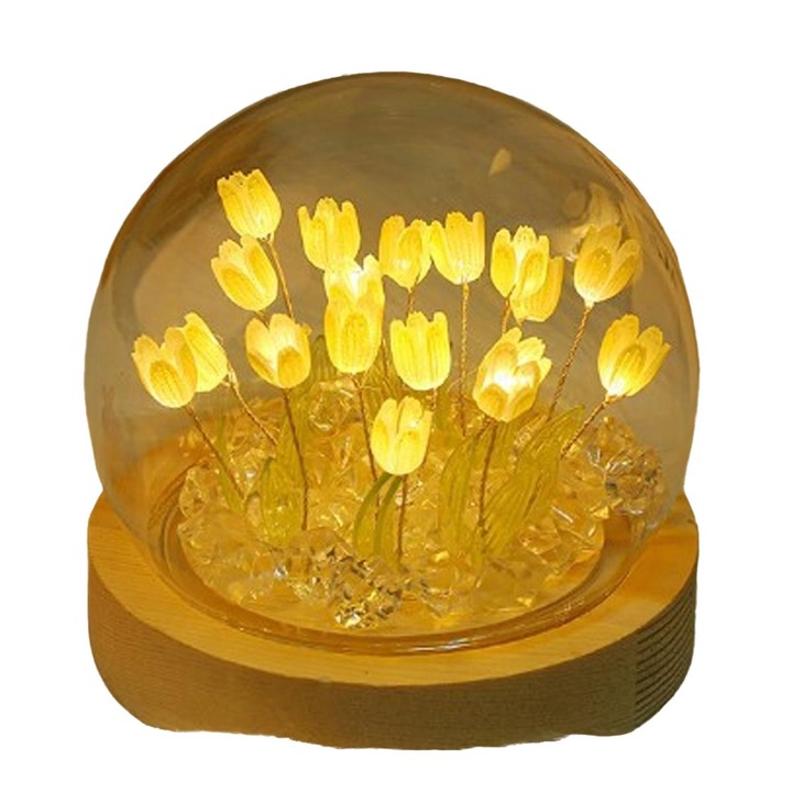 Нощна лампа, модел лале, 10х10х10см, жълта