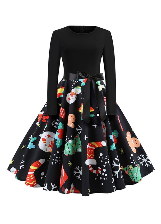 Коледна тематична рокля, Памук, Многоцветна, S