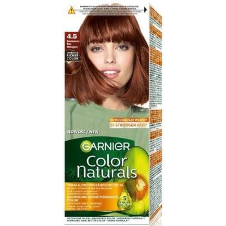 Vopsea de par Garnier Color Naturals, Kasztanowy Braz Mahogany, acoperire 100% fire albe, 1 set