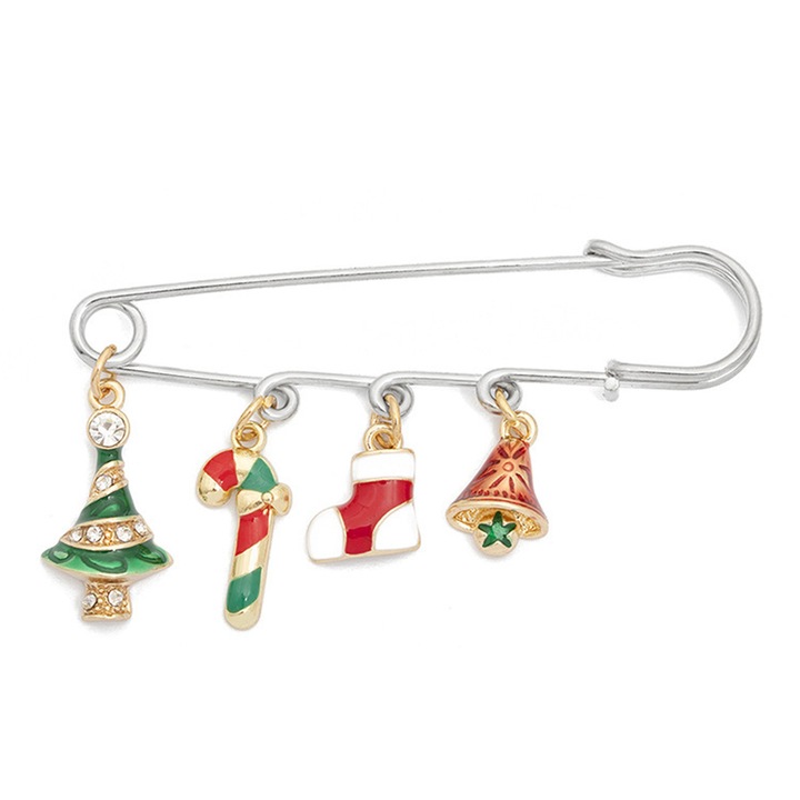 Set brose Craciun, strasuri, multicolor, pentru femei