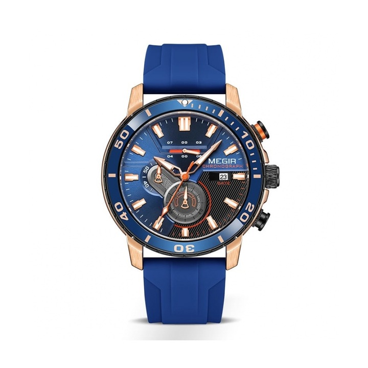 Мъжки кварцов часовник MEGIR 2224G, Водоустойчив, Спортен, Нощна светлина, Син