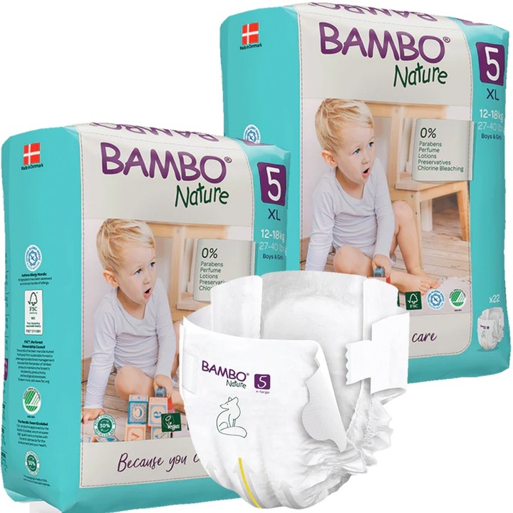 Scutece Ecologice Bambo Nature Junior, 12-18kg, 22 buc/set, FSC