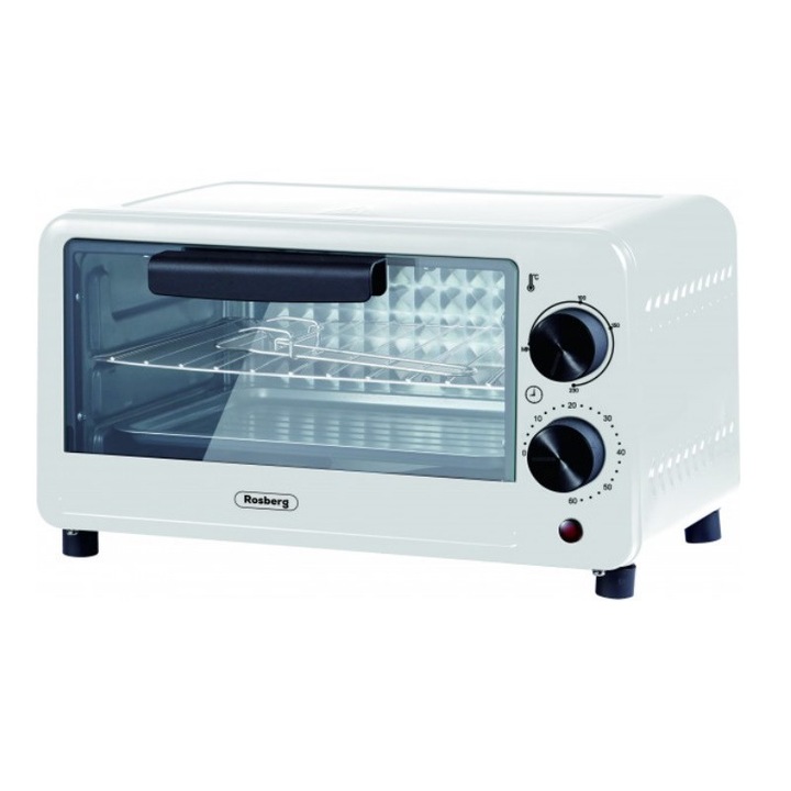 Mini sütő Rosberg R51441C, 800 W, 9 liter, 100-230C, Tartozékok, Fehér