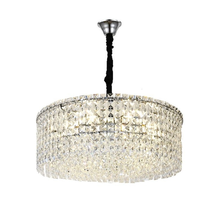 RFAN Полилей, Модел RF7108/600, Кристална текстура, Метал, 10 x E14, Сребро