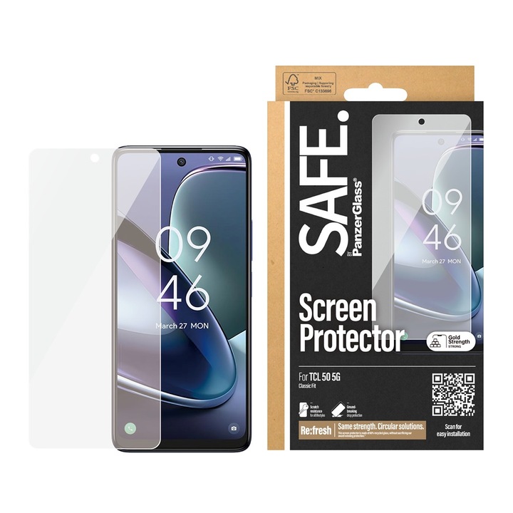 Стъклен протектор Safe за TCL 50 5G, UWF, Черен