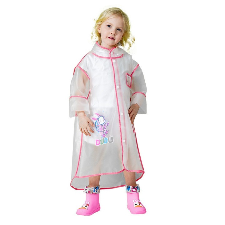 Детски дъждобран, прозрачен, водоустойчив, екологичен, лек, XL Standard, Многоцветен