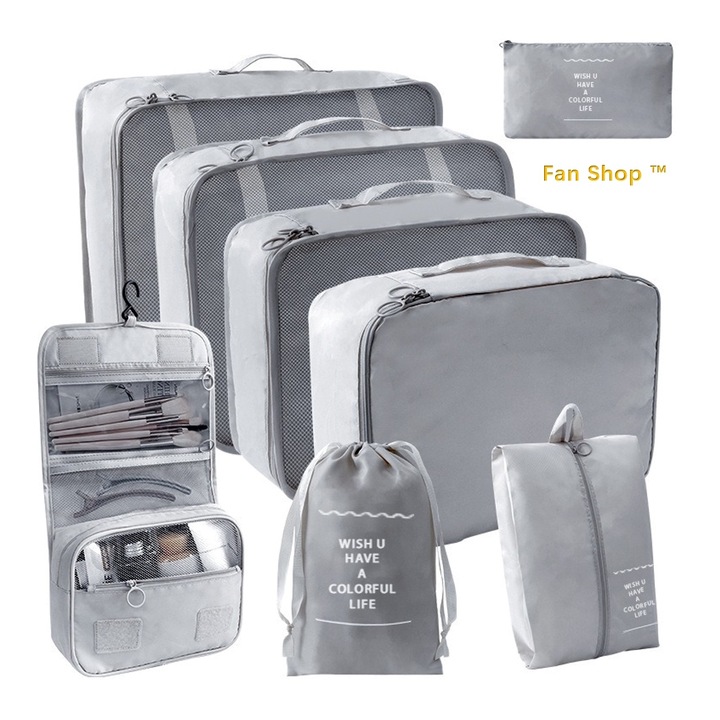 Комплект от 8 органайзера за багаж, водоустойчив материал, лек, сгъваем, сив