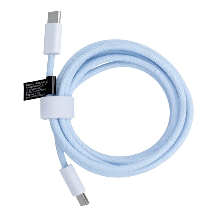 Cablu de Date si Incarcare Rapida Premium OVIO® USB-C USB-C PD 60W 1.5 Metri Blue Blister