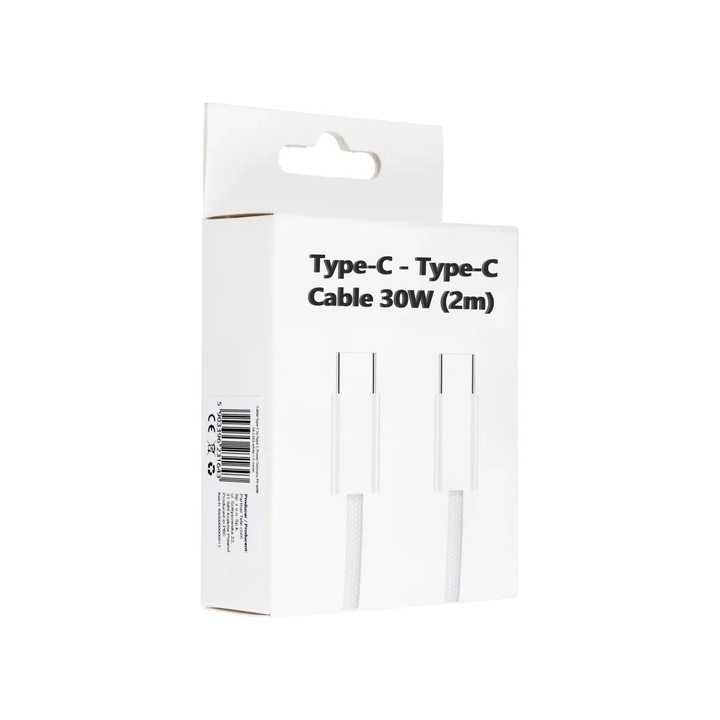 Adatkábel és gyorstöltés Premium 3.0 OVIO® USB-C USB-C PD 30 W 2 méter fehér buborékfólia