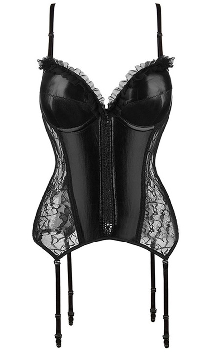 QttvbTna корсет със свалящ се жартиер, дантелен, регулируем, черен, Черен