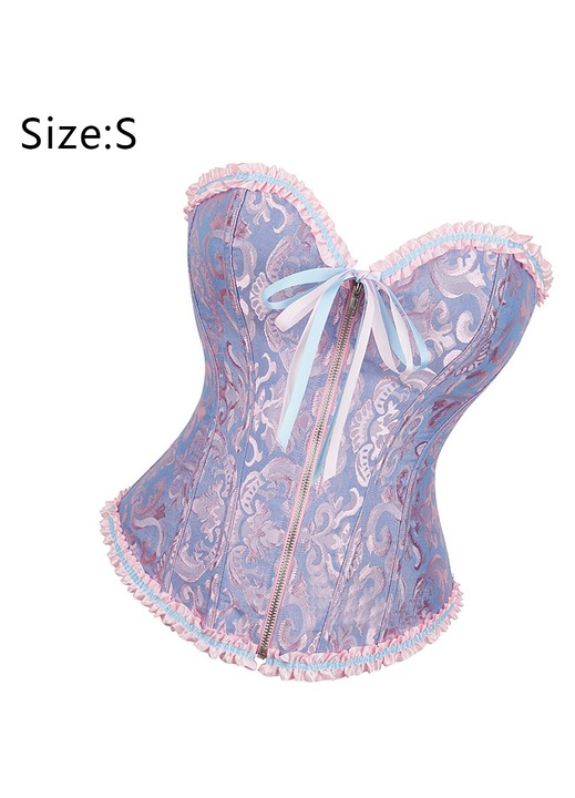 Corset QttvbTna cu fermoar si siret, satin, albastru/roz, Roz/Albastru